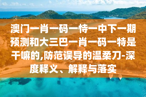 澳门一肖一码一恃一中下一期预测和大三巴一肖一码一特是干嘛的,防范误导的温柔刀-深度释义、解释与落实